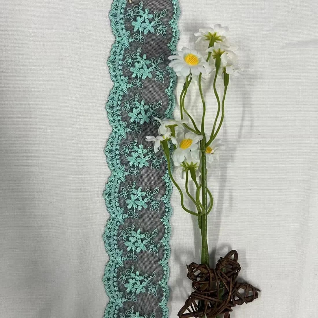 aqua floral embroidered mesh lace trim