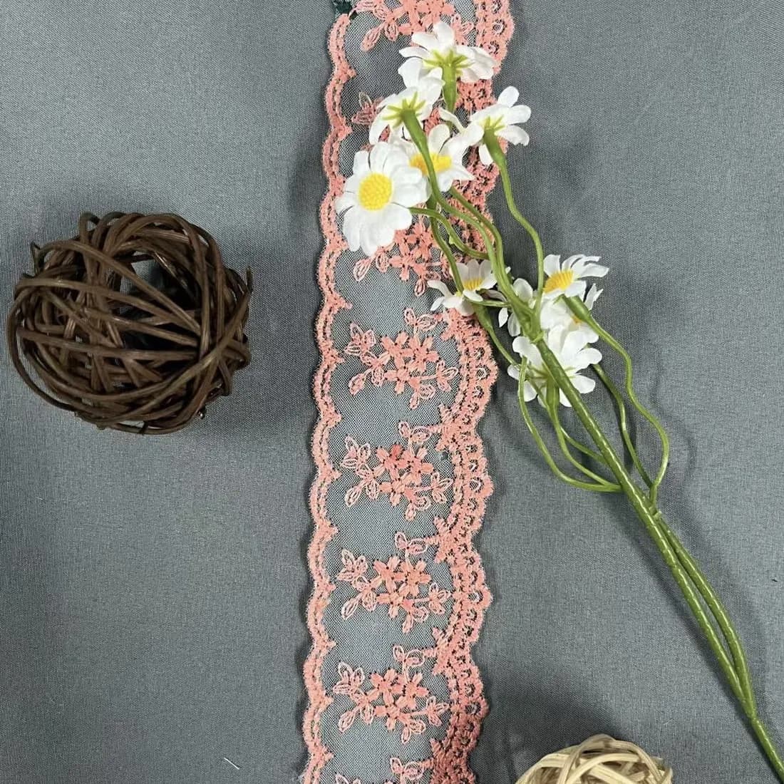 blush floral embroidered mesh lace trim