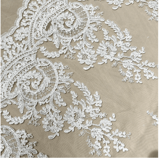 Botanical embroidered tulle lace border for wedding dresses