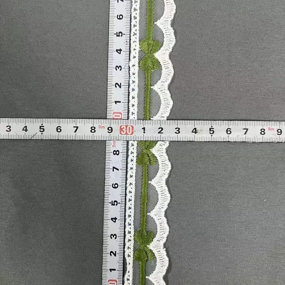 Green vine kids lace trim with white scalloped embroidery