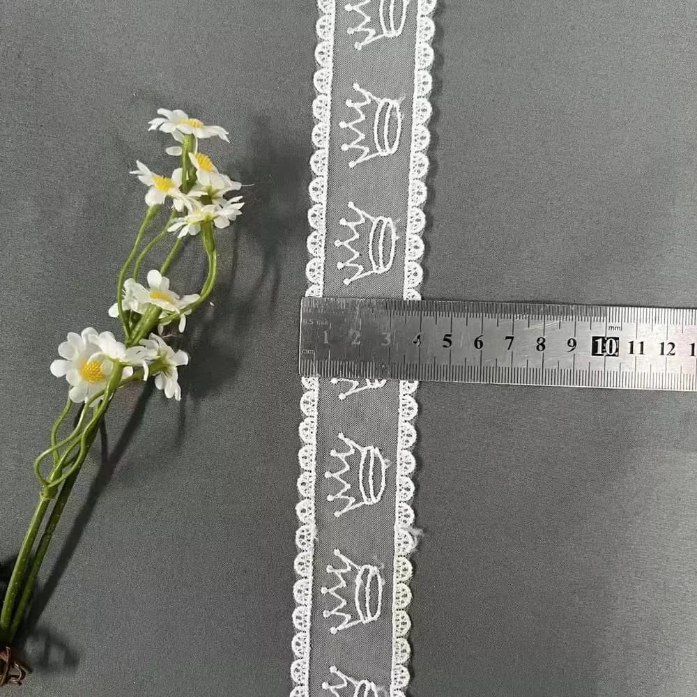 White crown embroidered lace trim for fashion and special occasion garments