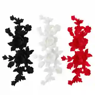 black white and red 3D embroidered rose lace applique color options