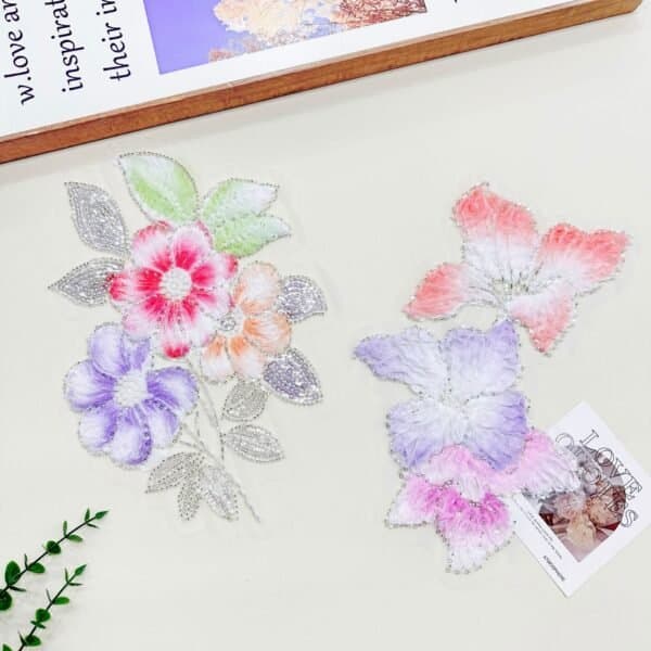 Multicolor custom embroidered lace and floral applique development references