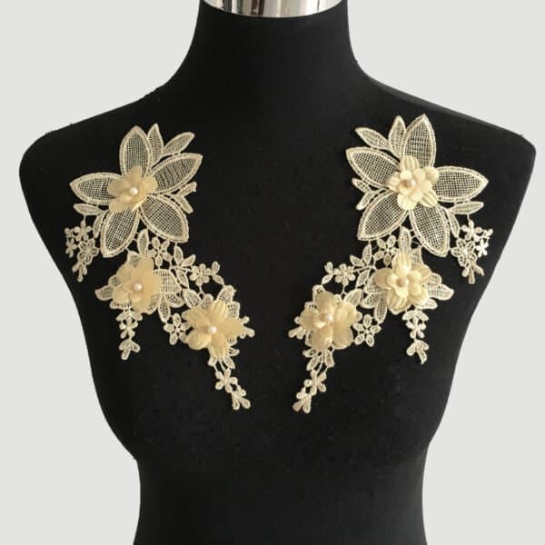 white and yellow embroidery lace trim supplier